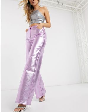 ASOS Metallic Pu Wide Leg Pant - Pink