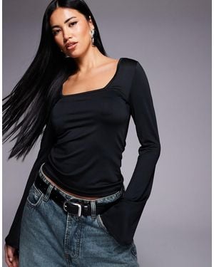 Threadbare Slinky Square Neck Long Sleeve Top - Black