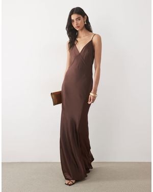 Wanderdoll Sadran Satin Cami Mesh Panel Maxi Dress - Brown