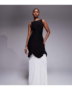 Kaiia Exclusive Slinky High Neck Ruffle Detail Chiffon Hem Open Back Maxi Dress - Black