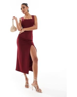True Violet Corset Midi Dress With Thigh Split - Red