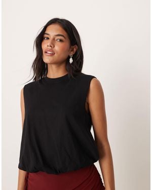 Mango Top sans manches à ourlet boule - Noir
