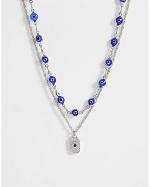 ASOS 2 Pack Evil Eye Pendant And Chain Necklace - Blue