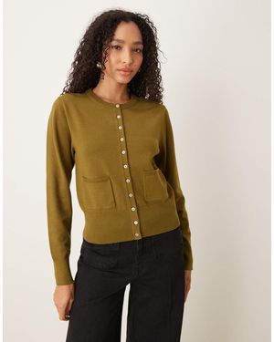 Nobody's Child Crew Neck Micro Knitted Cardigan - Green