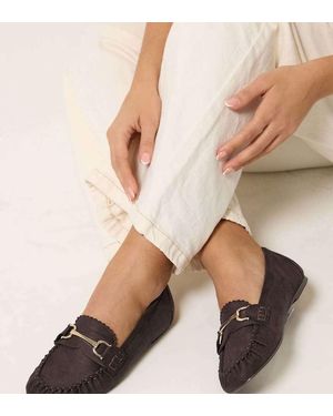 Yours Clothing Faux Suede Loafers - Brown