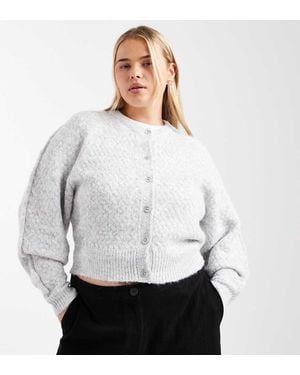 ASOS Asos Design Curve Crew Neck Cardigan With Stitch Detail - White