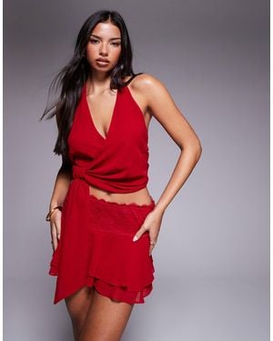Tiger Mist Wide Lace Waistband Tiered Chiffon Mini Skirt Co-Ord