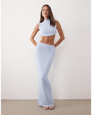 Wanderdoll Sienna Fine Knit Tie Side Maxi Skirt Co-Ord - Blue