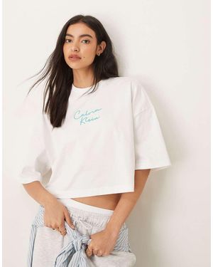 Calvin Klein Cropped Boxy Logo Vest Top - White