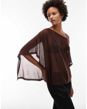 ASOS Knit-look Semi Sheer Asymmetric Cape Top - Brown