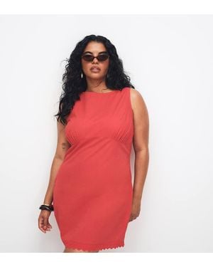 ASOS Asos Design Curve Slash Neck Mini Sundress With Sculpted Bust And Broderie Hem - Red