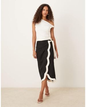 Never Fully Dressed Scallop Contrast Midi Skirt - Natural