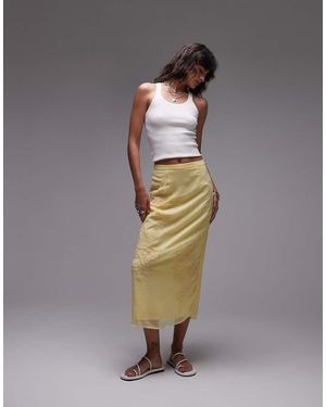 TOPSHOP Sheer Midi Skirt With Floral Embroidery - Grey