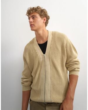 TOPMAN Cardigan mit relaxed fit, acid-wash und reißverschluss - Natur