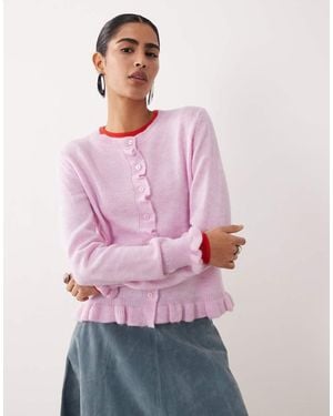 Jdy Frill Details Knitted Cardigan - Pink