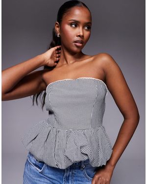 Kaiia Exclusive Lace Trim Puffball Bandeau Top - Gray