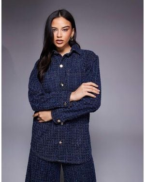 River Island Boucle Effect Denim Shacket - Blue