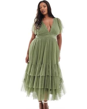 Lace & Beads Plus Bridesmaid Madison Midi Dress - Green