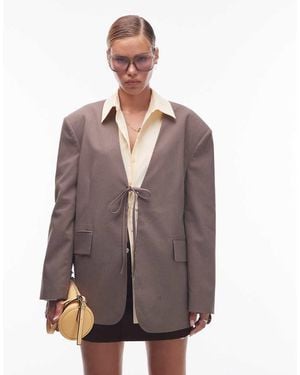ASOS Collarless Oversized Tie Front Blazer - Brown