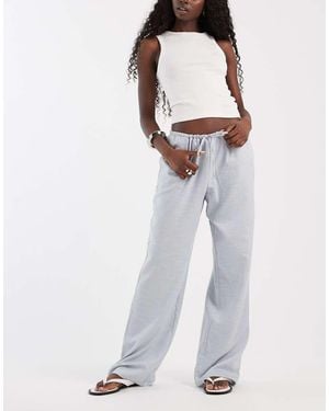 ASOS Linnen Broek Met Wijde Pijpen En Elastische Taille - Blauw