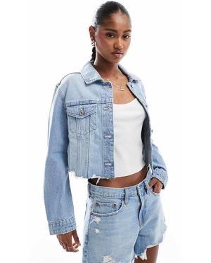 Stradivarius Cropped Raw Hem Denim Jacket - Blue