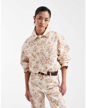 Miss Selfridge All Over Floral Denim Jacket Co Ord - Natural