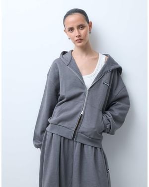 Collusion Schwerer kastiger hoodie mit durchgehendem reißverschluss - Grau