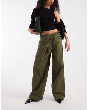 ASOS Wrap Front Wide Leg Trouser - Green