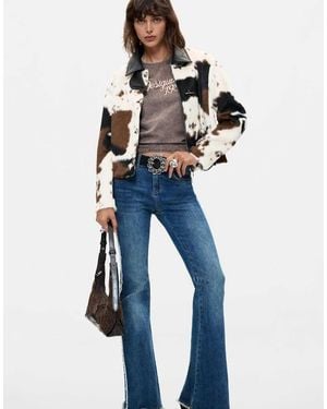Desigual Chaqueta De Piel Sintética Con Estampado Animal En - Azul