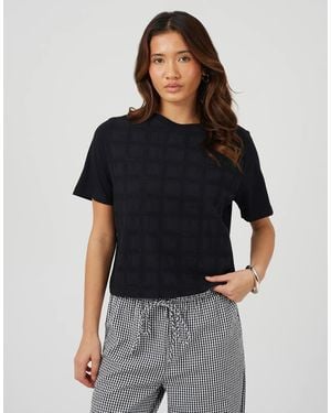 Brave Soul Cotton Crew Neck T-Shirt With Embroidered Detail - Black