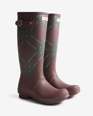 HUNTER Original Tall Tartan Print Gumboots - Brown