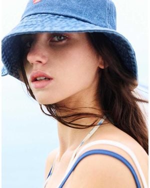 Pull&Bear Geborduurde Denim Bucket Hat - Blauw