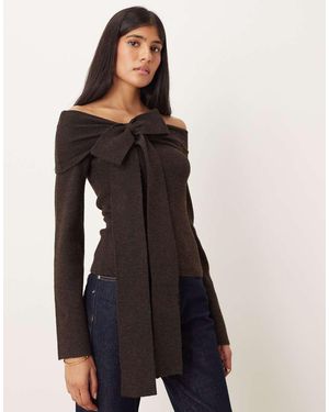 Pretty Lavish Bardot Bow Knit Top - Black