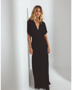 NA-KD Crinkle Short Sleeve Maxi Dress - Grey