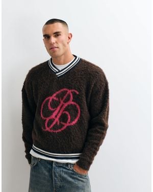 Prohibited Pullover mit v-ausschnitt, jacquard und flauschigem strick - Schwarz
