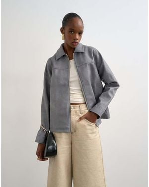 TOPSHOP Leather Look Cf Zip Jacket - Blue