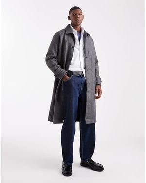 Only & Sons Faux Wool Longline Overcoat - Blue