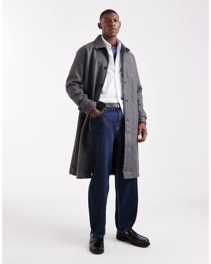 Only & Sons Abrigo Largo Gris Carbón De Tejido Efecto Lana De - Azul
