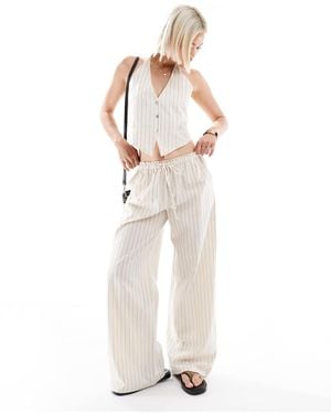 Pull&Bear Rustic Wide Leg Pants - White