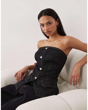 Mango Clemence 100% Cotton Button Through Bandeau Top Co-ord - Black
