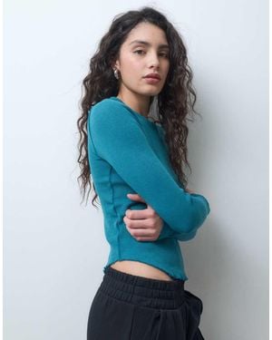 Free People Easy Does It Top Met Lettuce-Rand - Blauw
