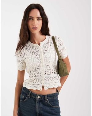 ONLY Pearl Buttons Crochet Cardigan - Grey