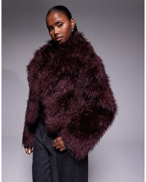 River Island shaggy Effect Faux Fur Coat - Brown