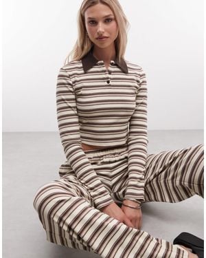 CERNUCCI Polo d'ensemble ajusté à manches longues et rayures - cassé et marron - Gris
