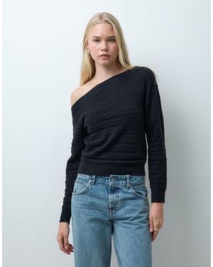 Mango Teen Off Shoulder Knitted Top - Blue