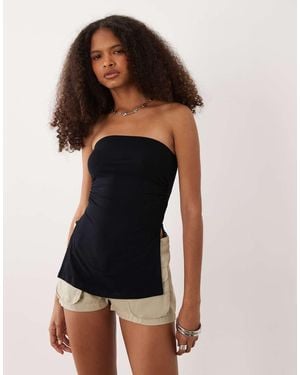 Motel Gerimpelde Bandeau-Top - Zwart