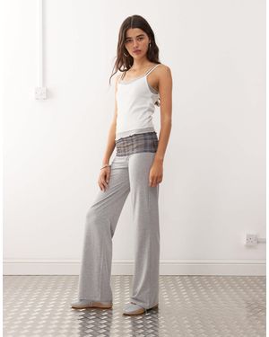 Collusion Mid Rise Fold Over Yoga Trousers - White