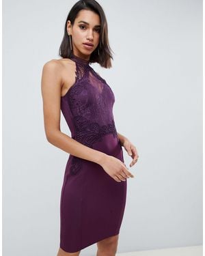 Lipsy High Neck Lace Bodycon Dress - Purple