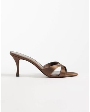 Mango Cross Strap Heeled Mules - Brown