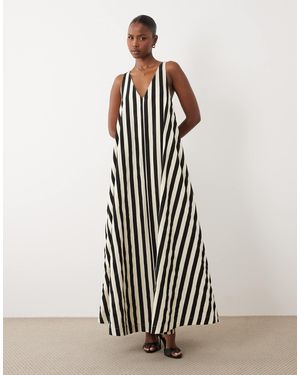 4th & Reckless – gestreiftes, trapezförmiges maxikleid aus baumwolle - Weiß